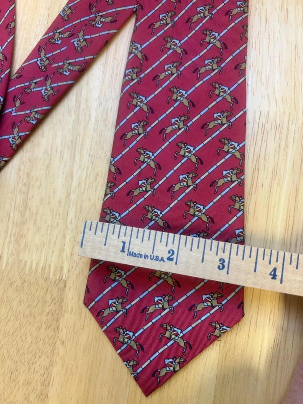 Hermes Paris 7385PA 100% Silk Necktie Tie Red Horse Racing 59